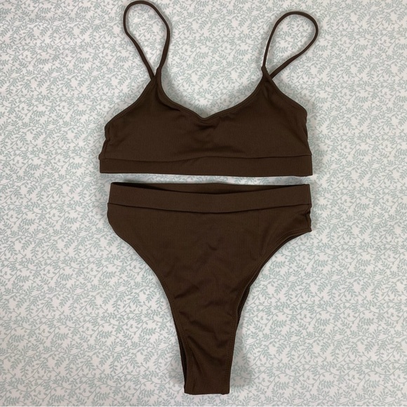 Matte Collection Brown Chocolate Ribbed Bikini Set. love it but didn’t fit - Picture 2 of 10